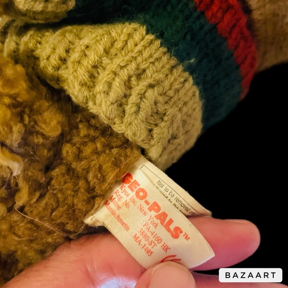 Vintage christmas Bear with reindeer Hat & Sweater by GEO-PALS 8” - Picture 3 of 3